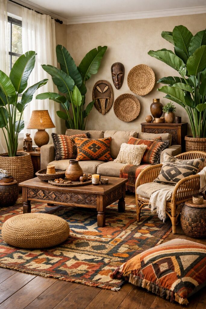 Include large leafy plants for a natural vibe