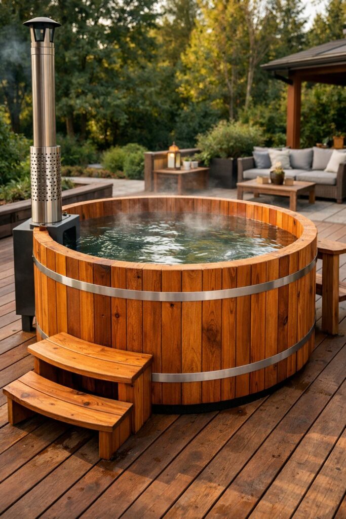 Outdoor Deck-Mounted Cedar Hot Tub