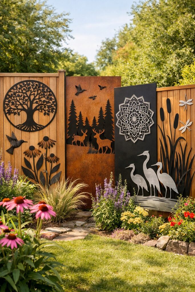 Use artistic metal cutouts or sculptures