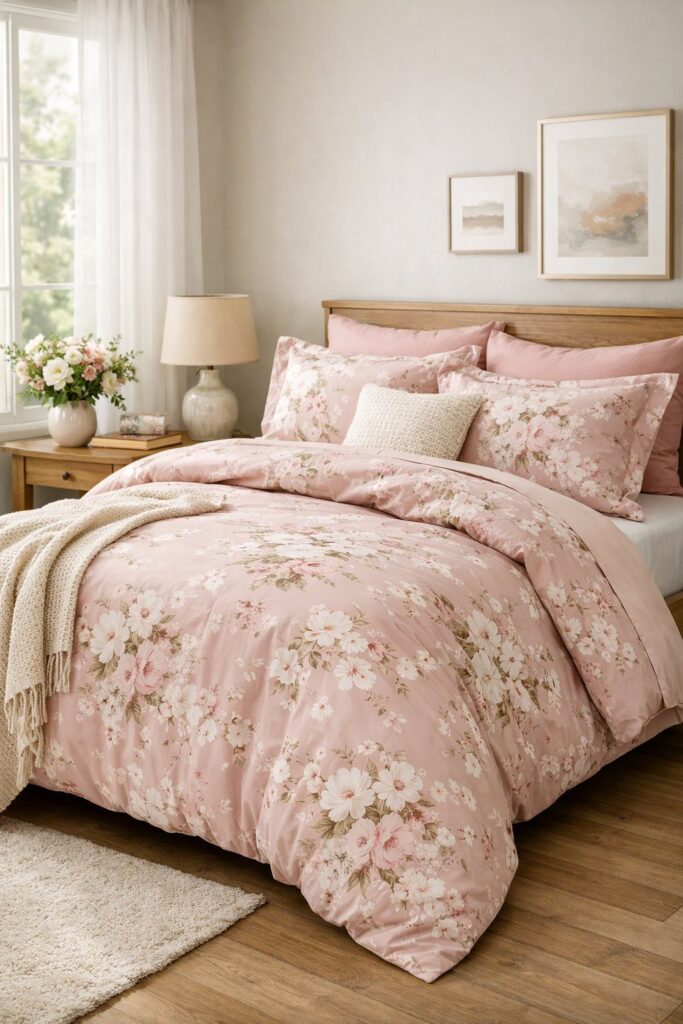 Blush pink floral duvet cover sets