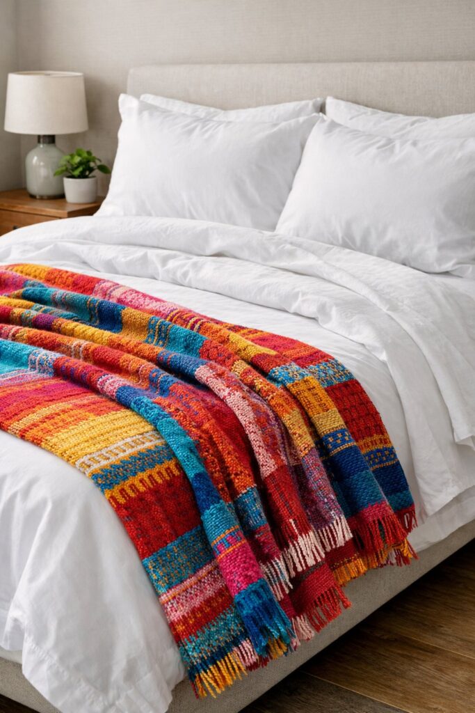 Combine crisp white sheets with a colorful coverlet