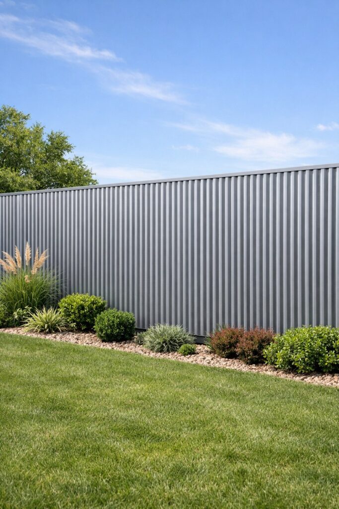 Corrugated metal privacy fence