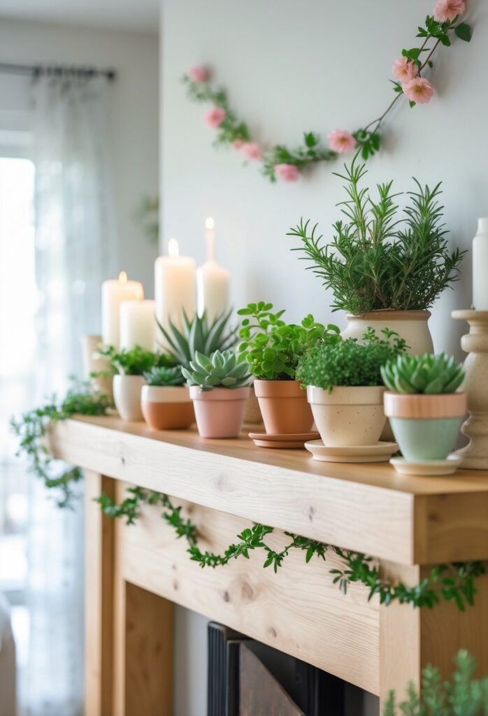 Decorate with miniature potted succulents and herbs