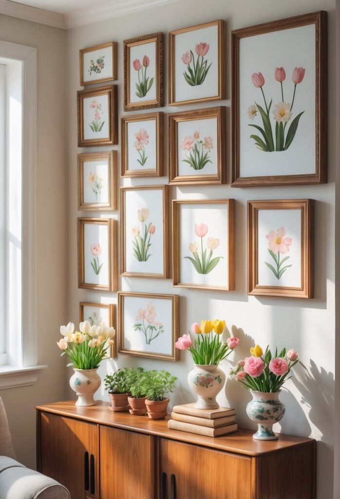 Hang a vintage spring gallery wall with floral prints