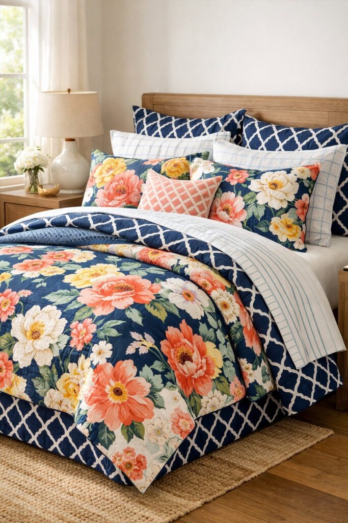 Mix floral and geometric prints