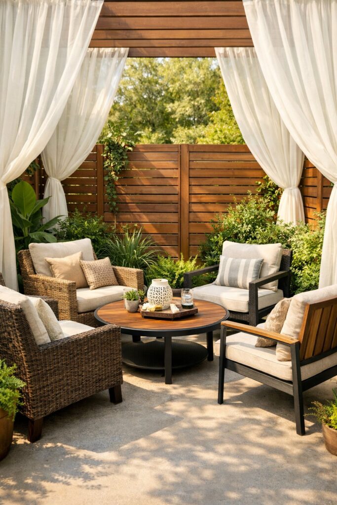 Privacy curtains for patios and decks