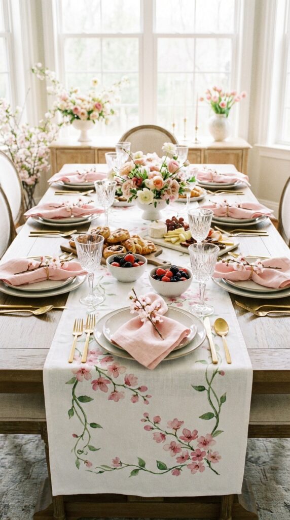 Spring-themed table runner with floral prints