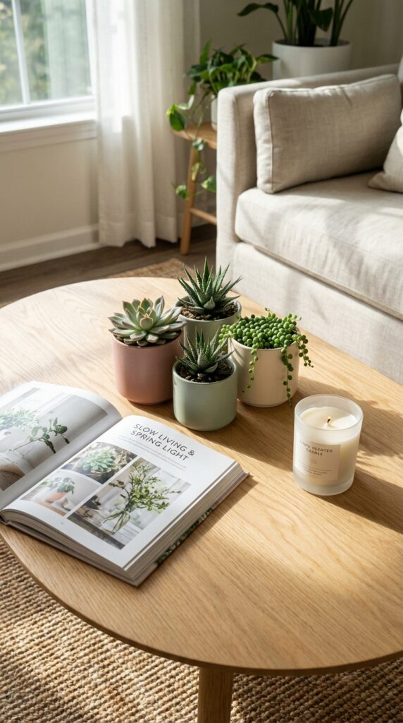 Add small potted succulents on coffee tables