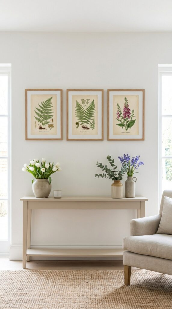 Hang botanical prints in simple frames