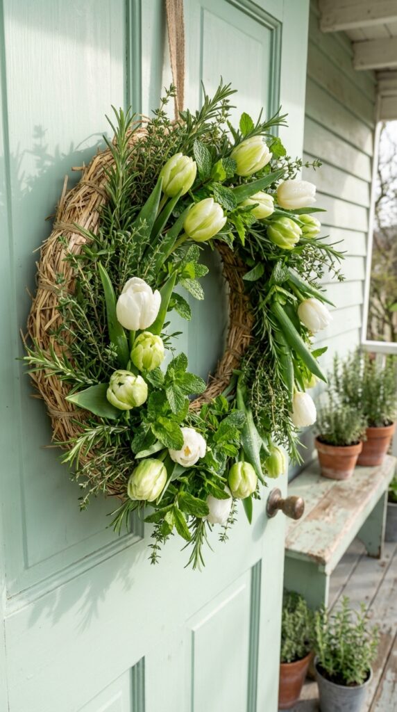 Tulip and Fresh Herb Wreath