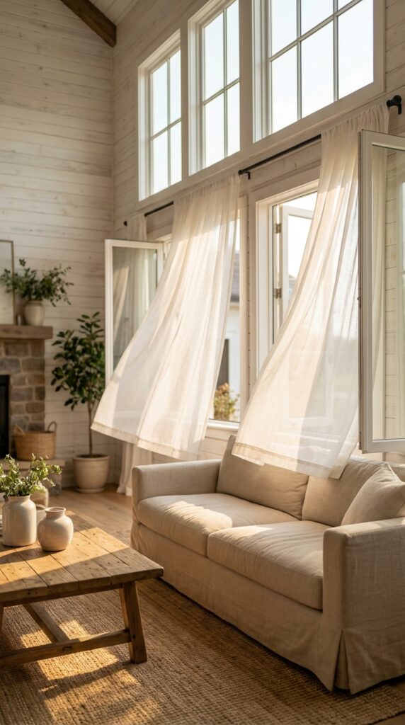 Swap out heavy curtains for light, airy fabrics