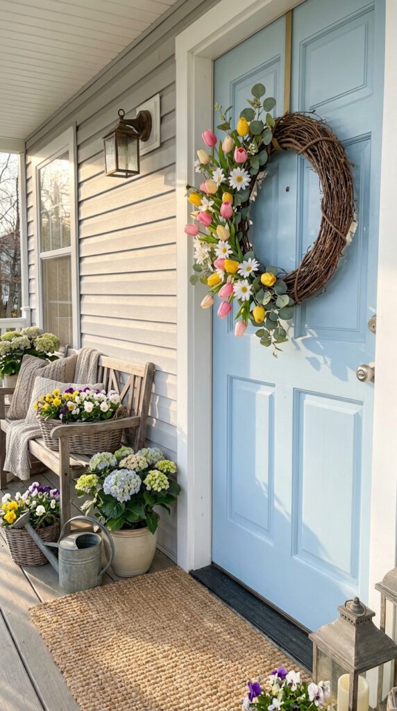 Floral Grapevine Wreath with Tulips and Daisies