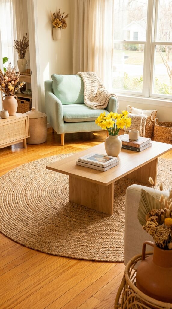 Swap out heavy rugs for natural jute mats