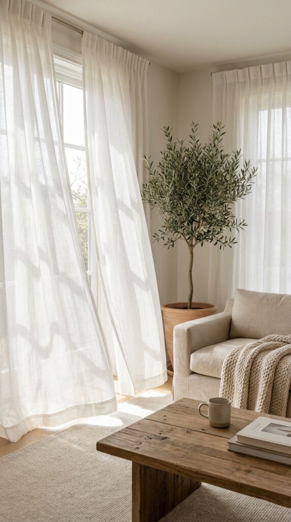 Incorporate lightweight linen curtains for an airy feel