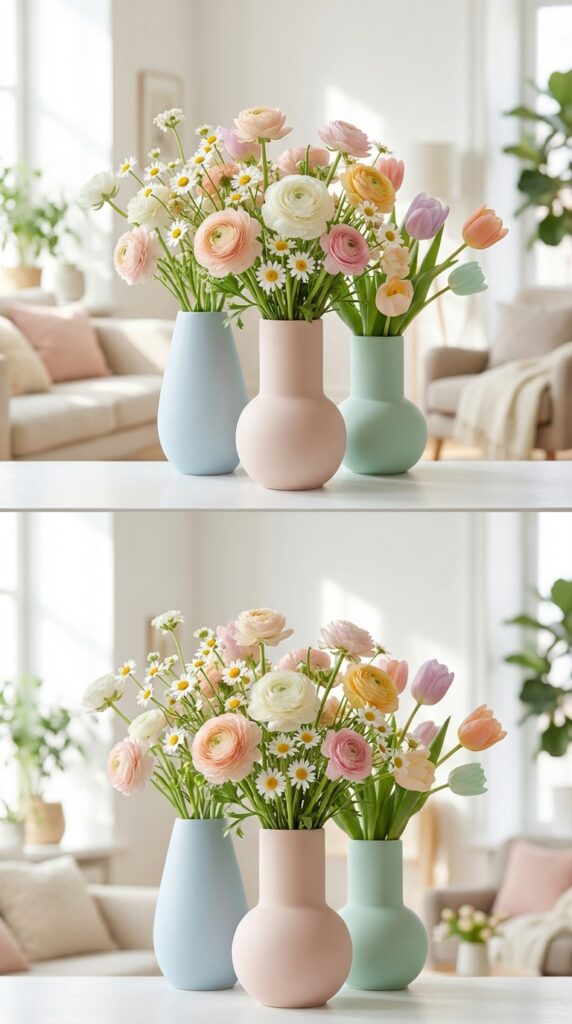 Use soft pastel vases filled with fresh flowers
