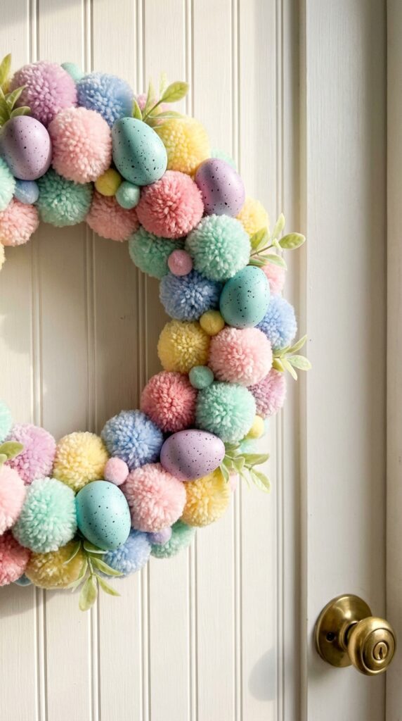 Pastel Pom Pom Egg Wreath