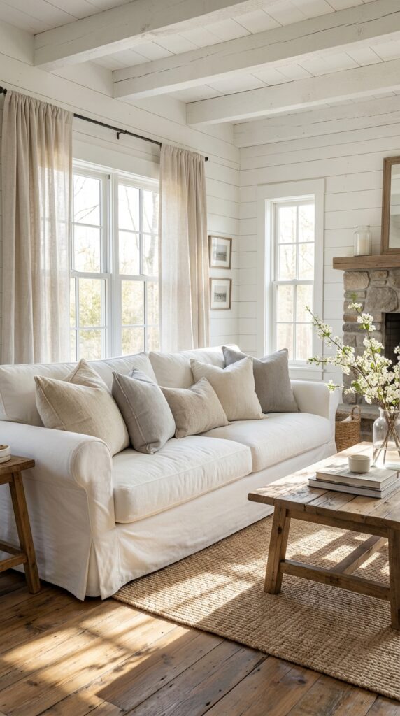 Incorporate soft linen throw pillows in neutral tones
