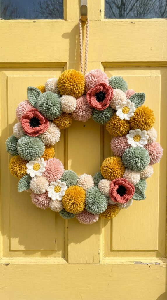 Pom Pom and Crochet Spring Wreath