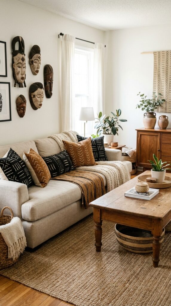 Incorporate mud cloth throw pillows for texture and pattern